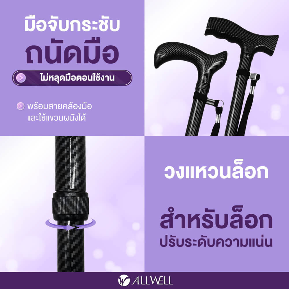 ไม้เท้าช่วยพยุง ALLWELL รุ่น GOWALK4 สีดำ ปรับระดับได้_4